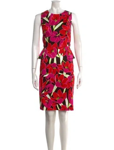 Pre-owned Kate Spade Floral Print Knee-length Dress In Pink/red