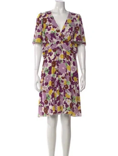 Pre-owned Kate Spade Floral Print Knee-length Dress In Purple
