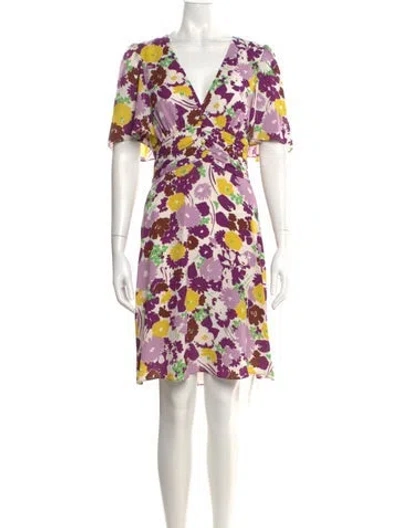 Pre-owned Kate Spade Floral Print Knee-length Dress In Purple