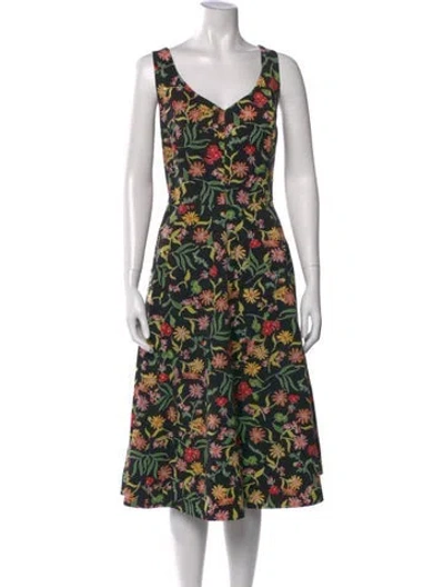 Pre-owned Kate Spade Floral Print Knee-length Dress W/ Tags In Black