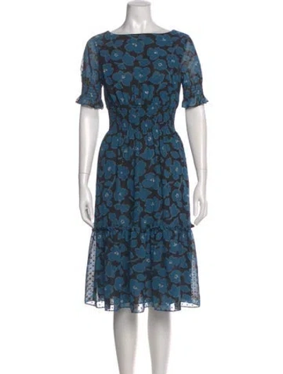 Pre-owned Kate Spade Floral Print Knee-length Dress W/ Tags In Blue