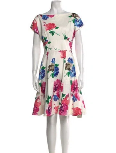 Pre-owned Kate Spade Floral Print Knee-length Dress In White