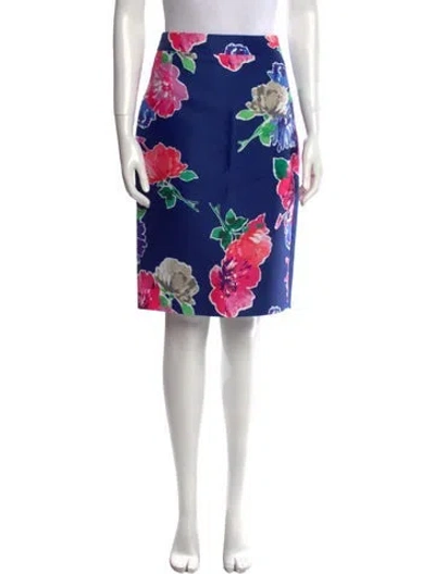 Pre-owned Kate Spade Floral Print Knee-length Skirt W/ Tags In Blue