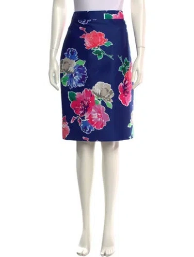 Pre-owned Kate Spade Floral Print Knee-length Skirt W/ Tags In Blue