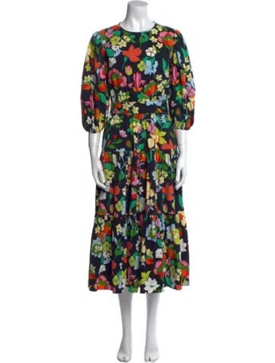 Pre-owned Kate Spade Floral Print Long Dress In Black