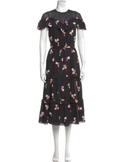 Pre-owned Kate Spade Floral Print Long Dress In Black