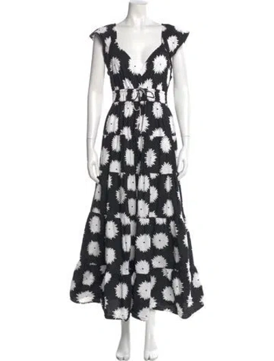 Pre-owned Kate Spade Floral Print Long Dress In Black