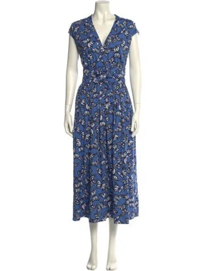 Pre-owned Kate Spade Floral Print Long Dress In Blue