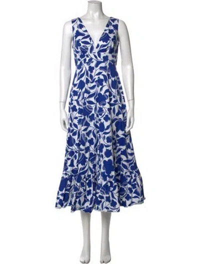 Pre-owned Kate Spade Floral Print Long Dress In Blue
