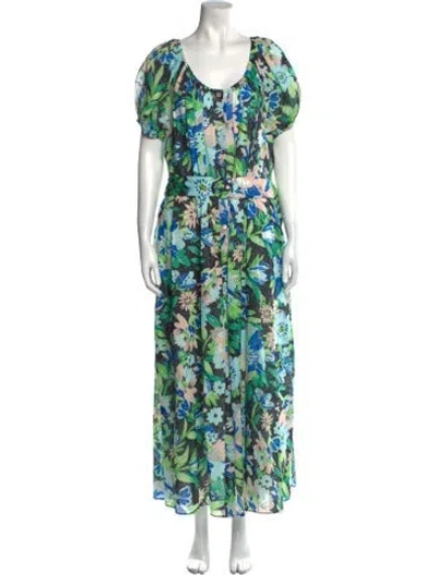 Pre-owned Kate Spade Floral Print Long Dress In Green