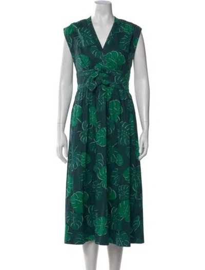 Pre-owned Kate Spade Floral Print Long Dress In Green