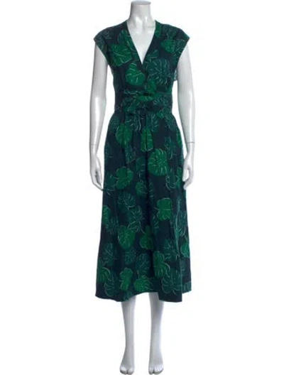 Pre-owned Kate Spade Floral Print Long Dress In Green