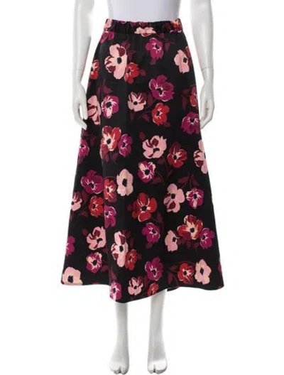 Pre-owned Kate Spade Floral Print Long Skirt In Black