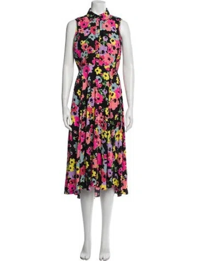 Pre-owned Kate Spade Floral Print Midi Length Dress In Black