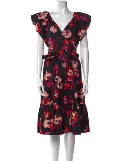 Pre-owned Kate Spade Floral Print Midi Length Dress In Black