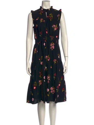Pre-owned Kate Spade Floral Print Midi Length Dress In Black