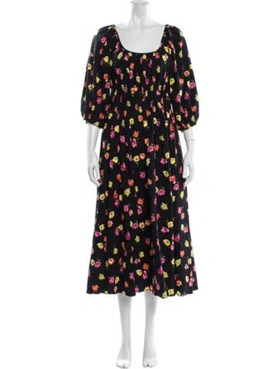 Pre-owned Kate Spade Floral Print Midi Length Dress In Black