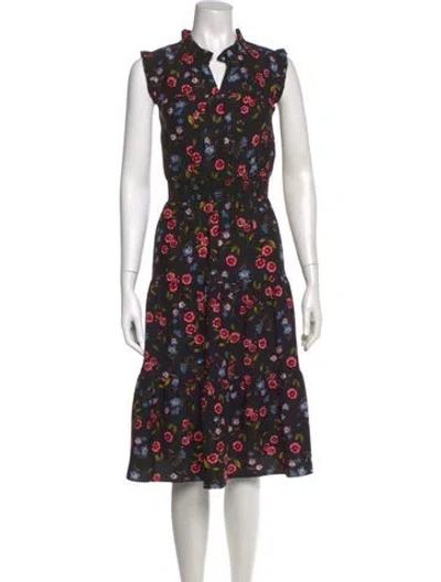 Pre-owned Kate Spade Floral Print Midi Length Dress In Black