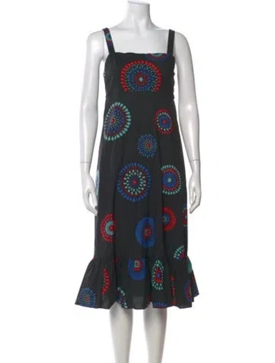 Pre-owned Kate Spade Floral Print Midi Length Dress In Black