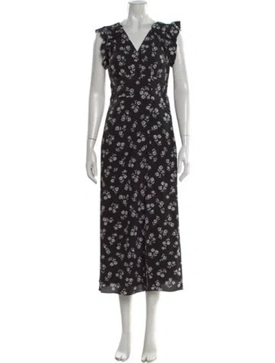 Pre-owned Kate Spade Floral Print Midi Length Dress In Black