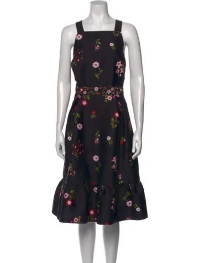Pre-owned Kate Spade Floral Print Midi Length Dress In Black