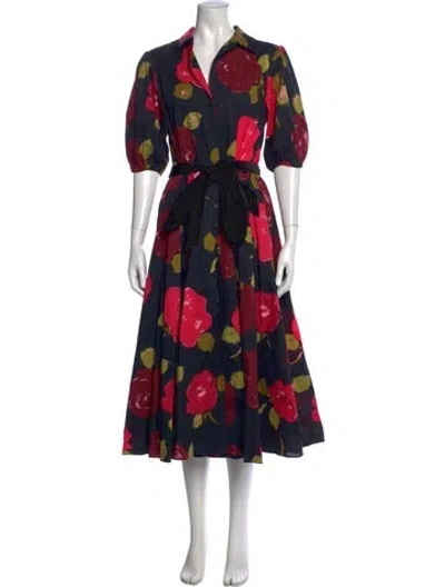 Pre-owned Kate Spade Floral Print Midi Length Dress In Black