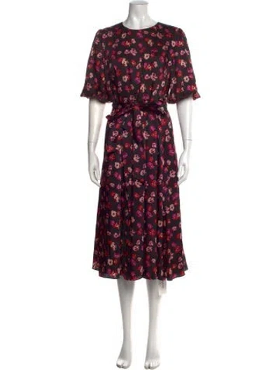 Pre-owned Kate Spade Floral Print Midi Length Dress In Black