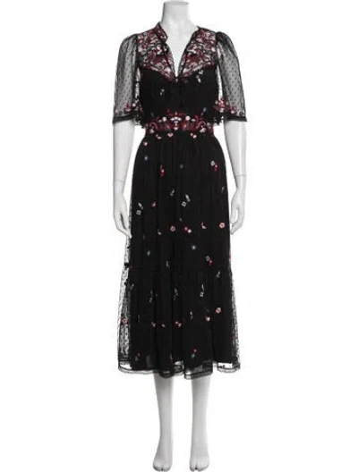 Pre-owned Kate Spade Floral Print Midi Length Dress In Black