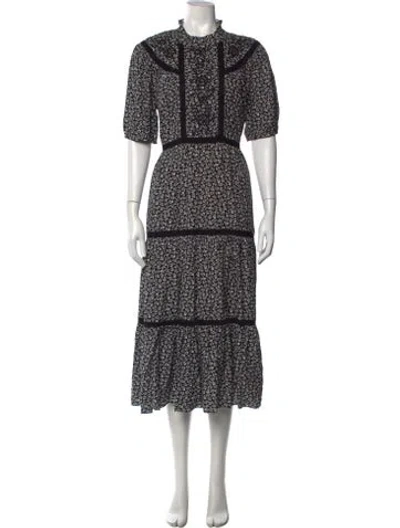 Pre-owned Kate Spade Floral Print Midi Length Dress In Black