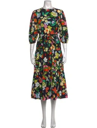 Pre-owned Kate Spade Floral Print Midi Length Dress In Black