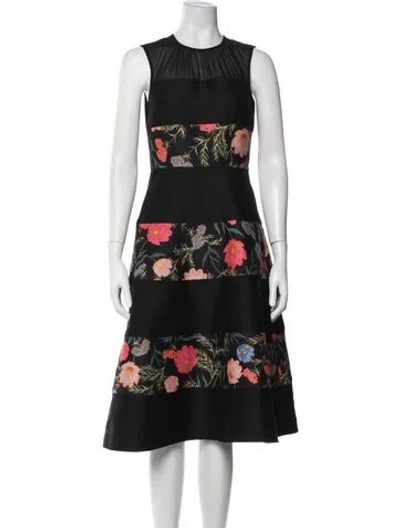 Pre-owned Kate Spade Floral Print Midi Length Dress In Black/pink