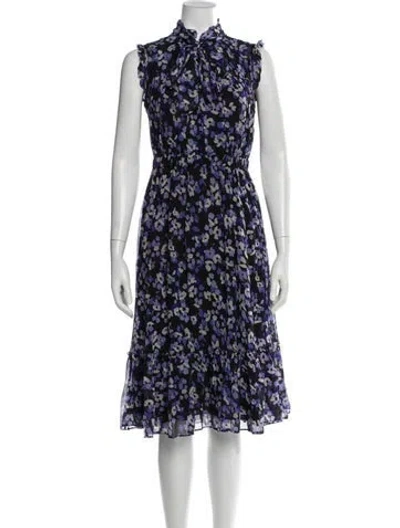 Pre-owned Kate Spade Floral Print Midi Length Dress In Blue
