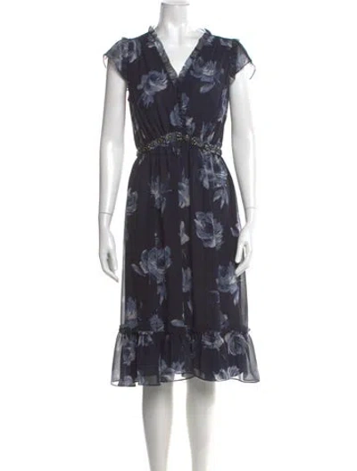 Pre-owned Kate Spade Floral Print Midi Length Dress In Blue