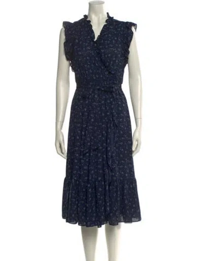 Pre-owned Kate Spade Floral Print Midi Length Dress In Blue