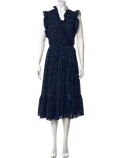 Pre-owned Kate Spade Floral Print Midi Length Dress In Blue
