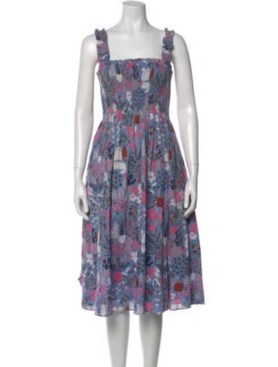 Pre-owned Kate Spade Floral Print Midi Length Dress In Blue