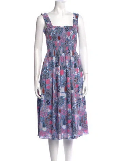 Pre-owned Kate Spade Floral Print Midi Length Dress In Blue