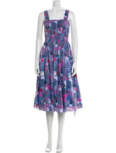Pre-owned Kate Spade Floral Print Midi Length Dress In Blue