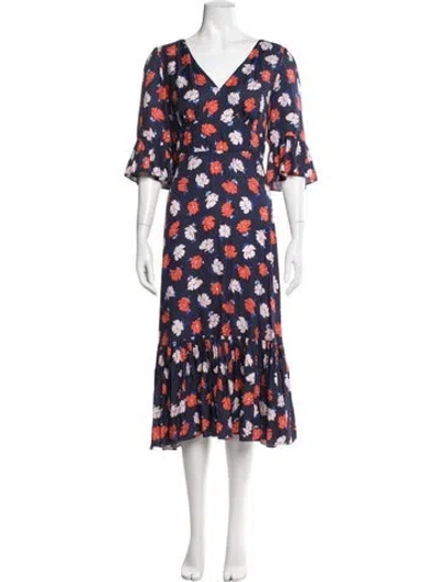 Pre-owned Kate Spade Floral Print Midi Length Dress In Blue