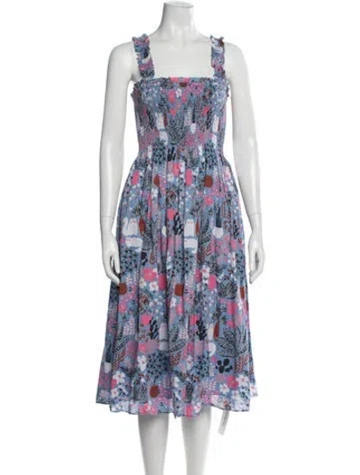 Pre-owned Kate Spade Floral Print Midi Length Dress In Blue