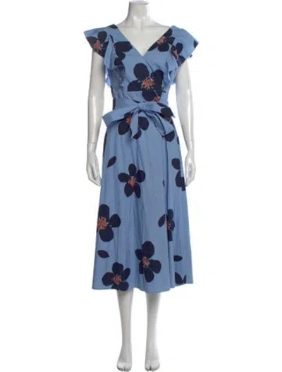 Pre-owned Kate Spade Floral Print Midi Length Dress In Blue