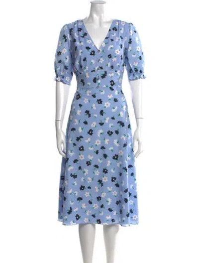 Pre-owned Kate Spade Floral Print Midi Length Dress In Blue
