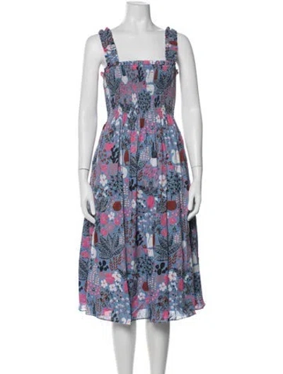 Pre-owned Kate Spade Floral Print Midi Length Dress In Blue