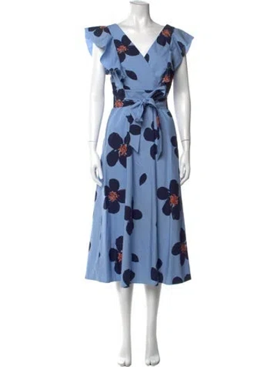 Pre-owned Kate Spade Floral Print Midi Length Dress In Blue