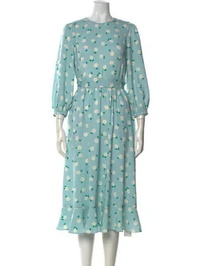 Pre-owned Kate Spade Floral Print Midi Length Dress In Blue