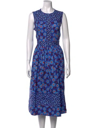 Pre-owned Kate Spade Floral Print Midi Length Dress In Blue