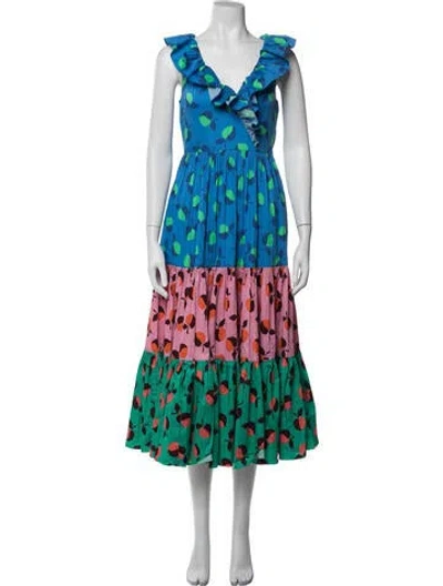 Pre-owned Kate Spade Floral Print Midi Length Dress In Blue