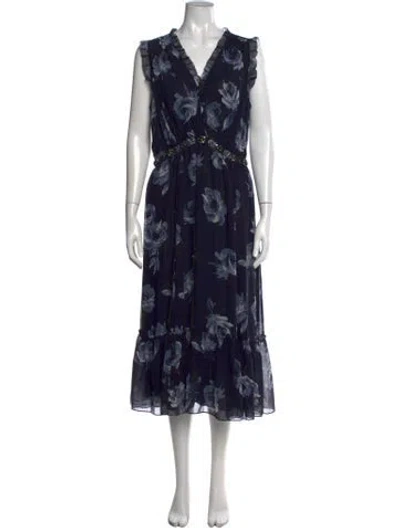 Pre-owned Kate Spade Floral Print Midi Length Dress In Blue