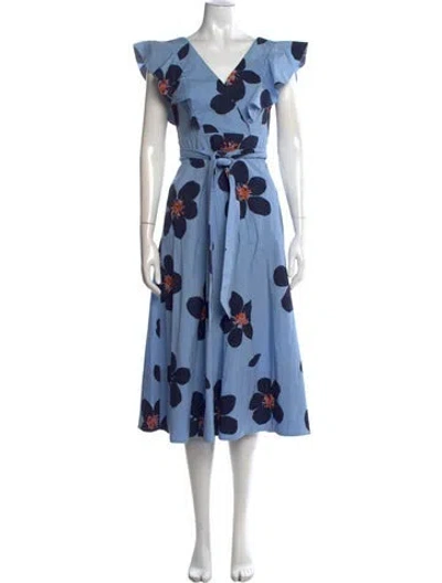 Pre-owned Kate Spade Floral Print Midi Length Dress In Blue