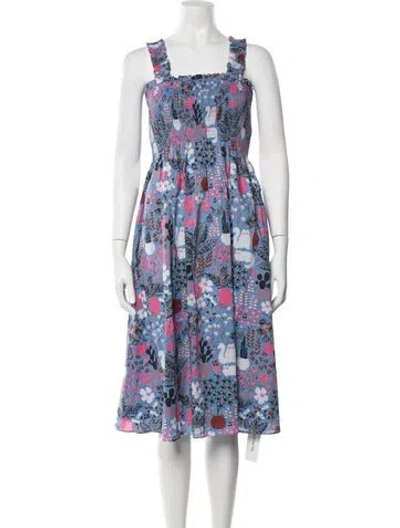 Pre-owned Kate Spade Floral Print Midi Length Dress In Blue